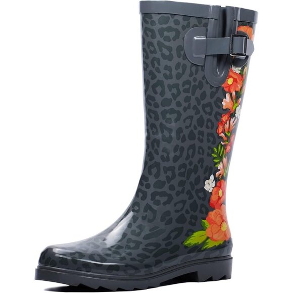 Shoes - Women's Red Flowers Yellow Waterproof Tall Knee High Rubber landchief Rain Boot